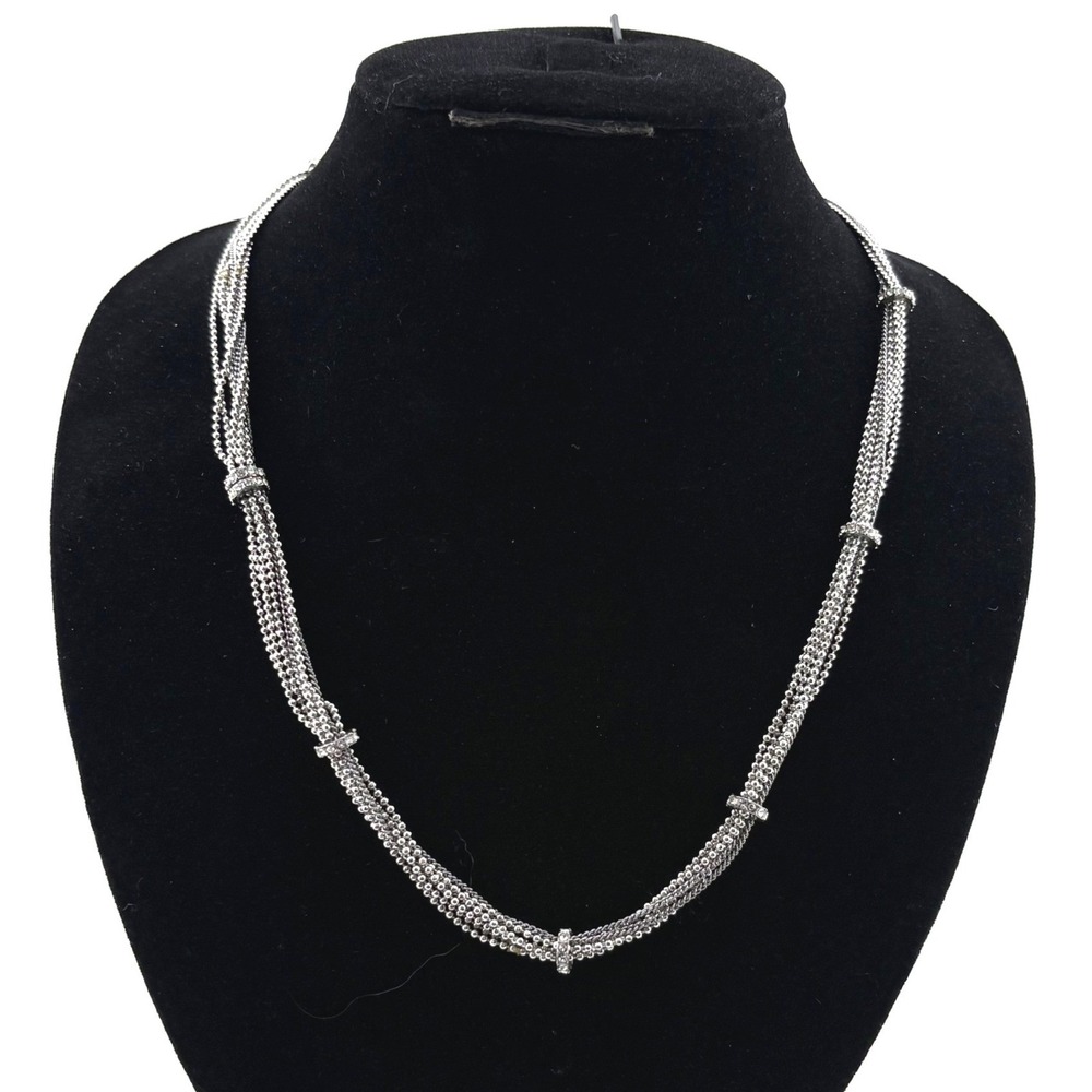 Vera‎ Wang Silver Tone Multi Strand Ball Chain Rhinestone Station Necklace